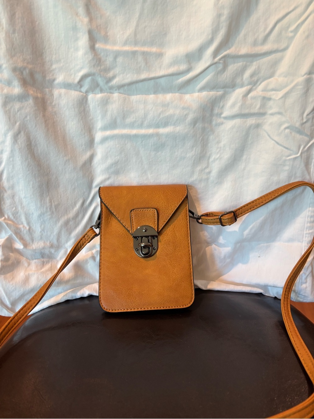Tan Crossbody Phone Bag with Front Lock